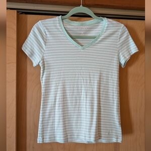 Nautica Striped V-Neck Short Sleeve Top - Light Mint